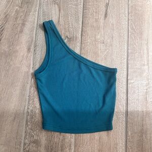One shoulder dark green/blue crop top